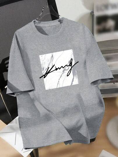 SHEIN 青少年男童休闲简约圆领短袖T恤，适合夏季