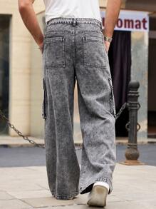 RivetRise Pantalones vaqueros tipo cargo para hombres de pierna ancha, casual y versátil, con ajuste holgado