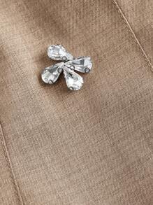 SHEIN MOD Women's Elegant Pleated Skirt With Crystal Decor, Party, New Years, Office, Work Skirt, New Years Women , New Years Eve Attire, Business Casual Woman, Old Money Style, Academia, Sparkly Skirt, Work Clothes Women, Valentine Clothes Women - Khaki - View 4