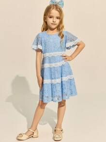 SHEIN Young Girls' & Elegant Blue Dress, Spring/Summer - Blue - View 3