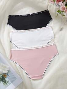 3 pièces/pack Culottes décontractées avec rayures et lettres pour adolescentes