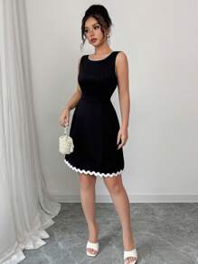Elenzga Women's White Summer Dress With Lace Trim And Tie Back - Black - View 3