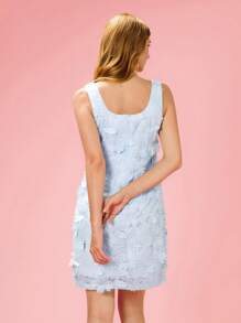 SHE(IN) BRASIL PREMIUM Vestido curto com aplicações floral de renda - Azul - Visão 2