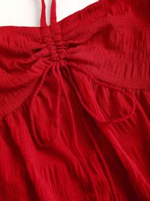 Sweetra 女装连衣裙欧美春夏款新款系带露肩无袖露肩迷人红色露背开衩纹理面料适合度假休闲派对喜庆 - 紅色 - 查看 3