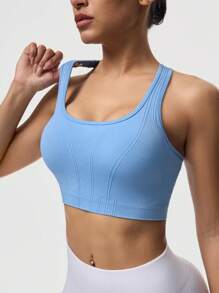 SHEIN Sports Top deportivo minimalista de unicolor para mujer - Azul - Ver 8