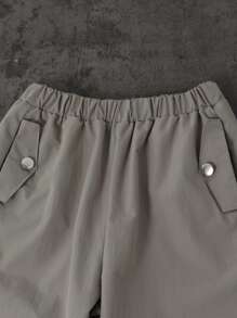 SHEIN Tween Boy Solid Color Elastic Waist Loose Wide Leg Long Pants - Grey - View 3
