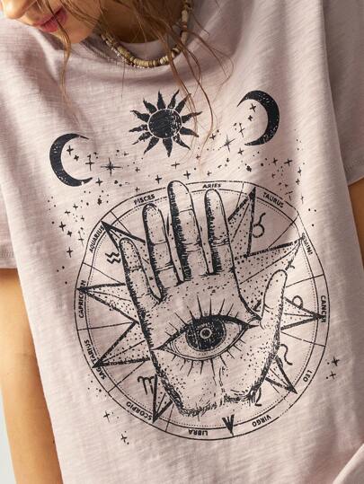 Bohemela Plus Size Summer Casual Vintage Evil Eye Print T-Shirt