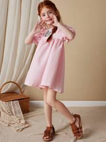 Blossori 年轻女孩春夏粉色格子法式优雅宽松编织连衣裙