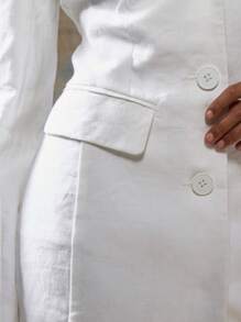 MISSGUIDED Linen Blend Blazer Dress Professional Office Wear Long Sleeve Button Front Workwear Spring Summer Business Formal Suit Dress Modern Workwear - White - View 4
