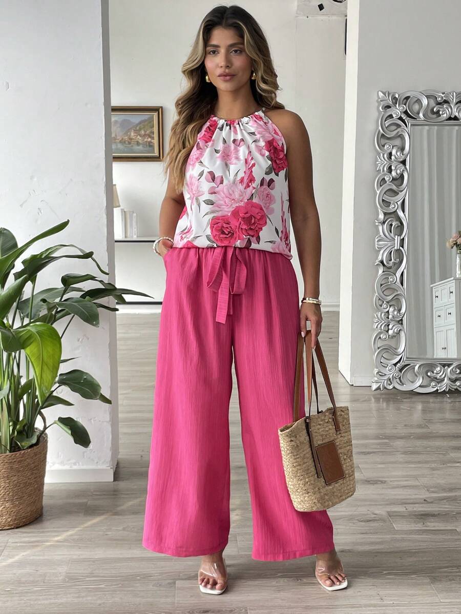 Franclia 2pcs Set Women Fashion Casual Everyday Commuting Outfit: Shirt Collar Sh | ChicGrl
