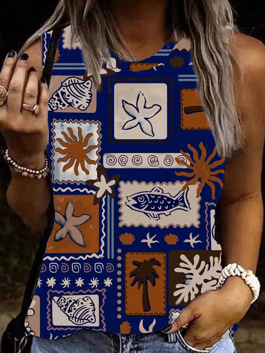 INAWLY Women's Boho Sleeveless Round Neck Fashion Tank Top, Suitable For Summer - Multicolor - View 1