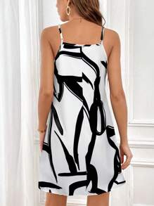 SHEIN Privé Women's Casual Commuter Contrast Print Strap Dress - White - View 2