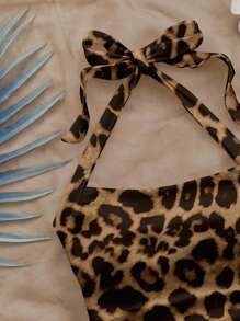 Attitoon Women's Vacation Halter Leopard Print Textured Fitted Camisole, Suitable For Summer - Multicolor - View 6