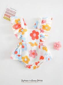 Cozy Pixies Pelele de manga corta con cuello cuadrado y estampado floral para recién nacida