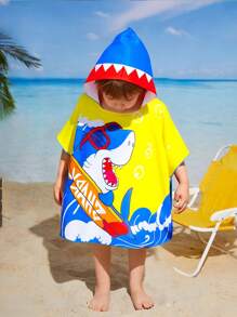 Young Boy Two-Tone Shark Print Hooded Swimsuit (Printed Placement) - Yellow - View 1