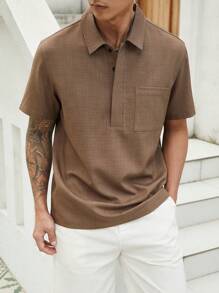 Manfinity Homme Trang phục thường ngày dành cho nam giới khi đi làm và đi nghỉ, với áo polo cổ điển màu nâu cài khuy một nửa, làm từ vải lanh giả có họa tiết. Áo có thiết kế cài khuy với nắp gập, phù hợp cho kỳ nghỉ bãi biển Hawaii, lễ hội âm nhạc, hoặc các hoạt động thường ngày. - màu nâu - Xem 6
