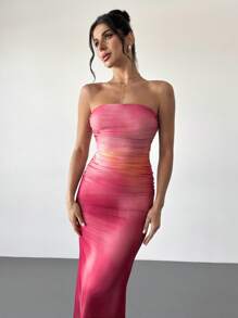 Firerie Váy suông dáng suông thanh lịch lãng mạn thời trang đi làm gợi cảm duyên dáng cho nữ, thích hợp cho tiệc tùng, kỳ nghỉ, trở lại trường, hẹn hò lãng mạn, đám cưới và sinh nhật, váy ống in ombre màu hồng bó sát, mùa thu/đông - Màu Hồng Tươi - Xem 2