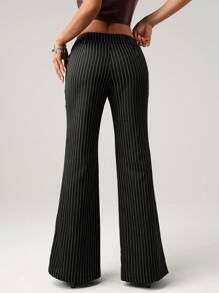 SHEIN ICON Quần ống loe sọc cạp thấp thời trang Y2K đi làm dành cho nữ, mặc hàng ngày - màu đen - Xem 2