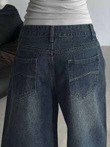 DAZY 新款春季女式宽松直筒休闲牛仔短裤 - 藍色 - 查看 6