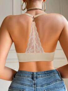 1pc Front Closure Push Up Adjustable Bra, Comfortable Casual Lifting & Enhancing, Single Set - Beige - View 2