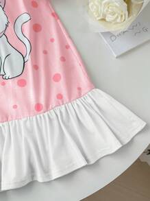 SHEIN Young Girl Crew Neck Contrast Ruffle Sleeve Cartoon Graphic Casual Cute Nightgown - Pink - View 6