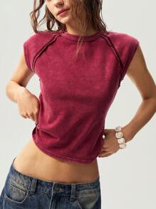 Bohemela 女士纯色针织圆领修身休闲 T 恤