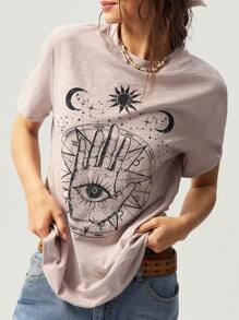 Bohemela Boho Women Casual Solid Color Knit Round Neck Short Sleeve Loose Wash T-Shirt, Graphic Tee - Apricot - View 3