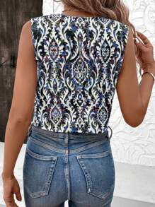 SHEIN LUNE Women's Retro Floral & Geometric Button Down Shirt, Suitable For Spring & Summer - Multicolor - View 2