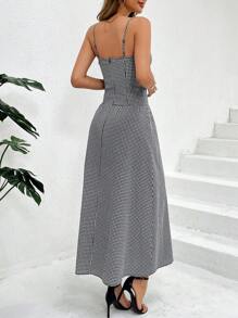 SHEIN Clasi 女士 V 领无袖褶皱褶褶美人鱼连衣裙，优雅紧身春夏 - 棕色 - 查看 2