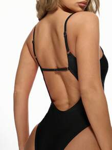 MISSGUIDED Plunge Neck One Piece Swimsuit Beach Vacation Swim Spaghetti Strap Bathing Suit High Cut Thong Brazilian Beachwear Summer Swimming Pool Resort Wear