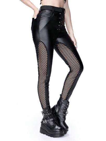 Grunge Punk Women's Punk Style Studded Belt Knitted Pants,Summer,Summerouis ,Summer Cothes,Streetwear Women's Concert Costumes, Rave Costumes, Carnival Costumes, Country Concert Costumes