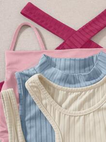 SHEIN Unity 4pcs/Set Solid Color Short Fitted Tank Tops, Suitable For Daily Wear In Summer/Spring - Multicolor - View 5