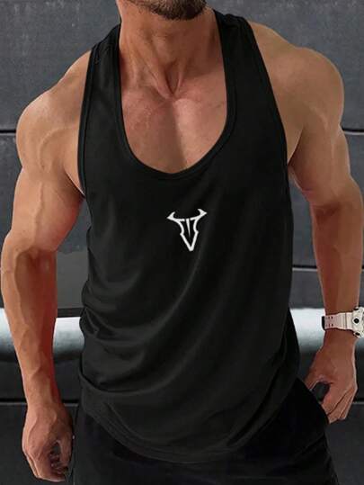 Manfinity Sport PWRUP Chaleco deportivo y de ocio con cuello redondo, estampado y estilo informal para hombre