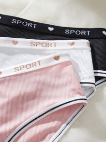 3 pièces/pack Culottes décontractées avec rayures et lettres pour adolescentes