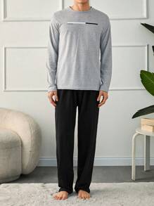 RueChic Men Letter Printed Regular Longsleeve Homewear Set - Grey - View 6