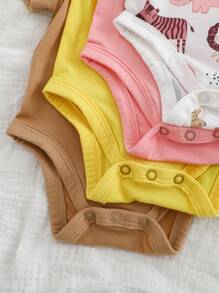 SHEIN 4pcs/Set Newborn Baby Girl Cute Cartoon Print Short Sleeve Bodysuit Sets For Summer - Multicolor - View 5