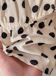 CosyJoli 大码女式荷叶边波尔卡圆点印花深 V 领系带多层衬衫，休闲法式风格 - 彩色 - 查看 6