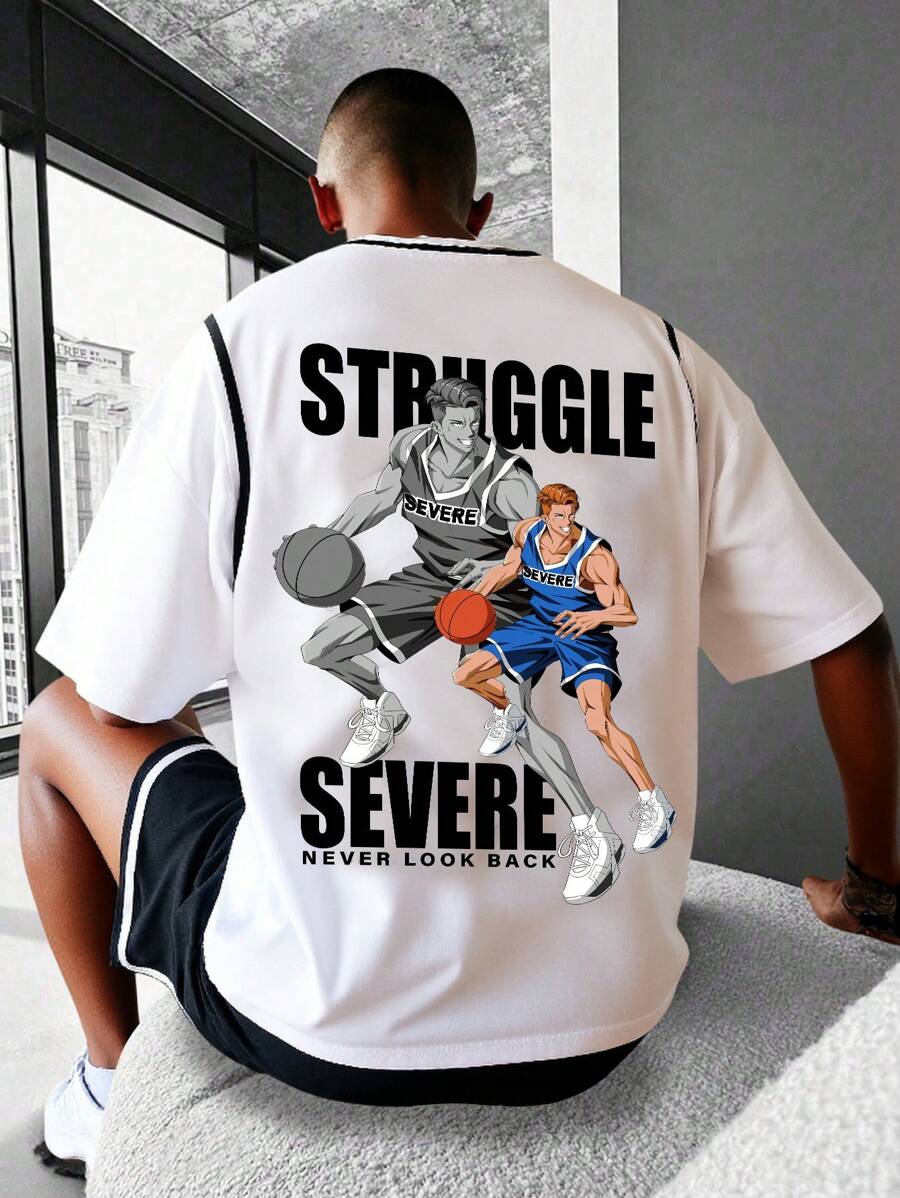 SHEIN 2pcs/Set Teen Boys Casual Short Sleeve T-Shirt & Shorts Set, Street Punk Rock Preppy Style Suitable For Everyday, Party, Music Festival, Spring & Summer, Sports - Multicolor - View 1