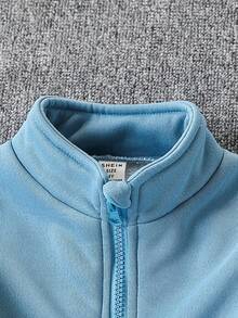 SHEIN 4-7 岁男孩保暖内衬运动套装，舒适时尚的休闲运动服，适合节日、生日、派对、日常穿着、秋季、春季、冬季、家居服，包含长袖夹克和裤子套装 男童运动服男童慢跑套装男童慢跑套装男童运动服男童运动服 - 水鴨藍 - 查看 4