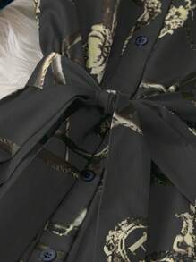 SHEIN Clasi Women's Casual Collar Neck Simple Blue Floral Print Dress Maxi Women Outfit