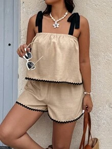 SHEIN Clasi 大码系肩宽松吊带上衣和宽松短袖休闲度假两件套