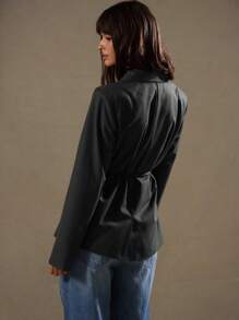 MUSERA Áo khoác blazer oversize thắt lưng dây thừng thanh lịch công sở giản dị mùa hè mùa xuân kỳ nghỉ lễ tốt nghiệp tiệc cưới tiệc sinh nhật khách tiền cũ công việc - Màu xanh lam - Xem 3