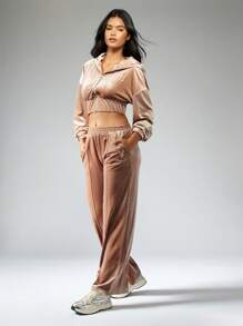 Missguided x Playboy X Velvet Rhinestone Sweatpants Joggers Loungewear Athletic Pants Soft Plush Cozy Fall Winter Tracksuit Bottoms Athleisure Workout