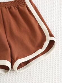 Cozy Pixies 2pcs Baby Boy Cartoon Bear Pattern Contrast Color Sleeveless Top And Elastic Waist Shorts Set