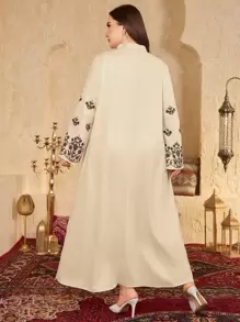 Al Najma Plus Size Women Floral Print V-Neck Long Sleeve Arabian Dress,Modest