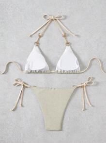 SHEIN X Sofía Suescun SHEIN Swim 女士性感水钻装饰露背细肩带比基尼套装，适合夏季海滩度假