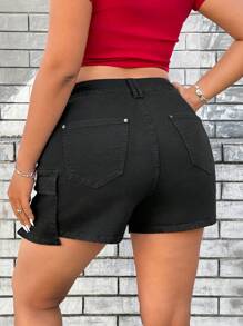SHEIN ICON Plus Size Casual Denim Shorts, Fashionable For Summer Shorts For Women Denim - Black - View 2