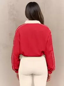 MISSGUIDED 复古运动半拉链防风夹克运动休闲街头服饰高性能跑步训练春秋季外套套头衫运动时尚圣诞节 - 紅色 - 查看 3