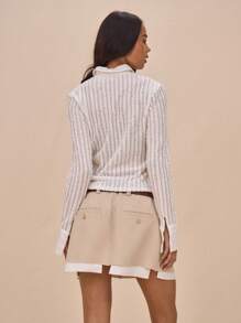 MUSERA Textured Button Through Collared Fitted Long Sleeve Extreme Cuff Shirt Spring  Cute Book Shop Holiday Fall Back To School Autumn