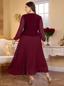 Modelyn Bộ 2 chiếc áo cánh chiffon tay bồng cỡ lớn và chân váy maxi xếp ly cạp cao - Màu Đỏ Sâu - Xem 2